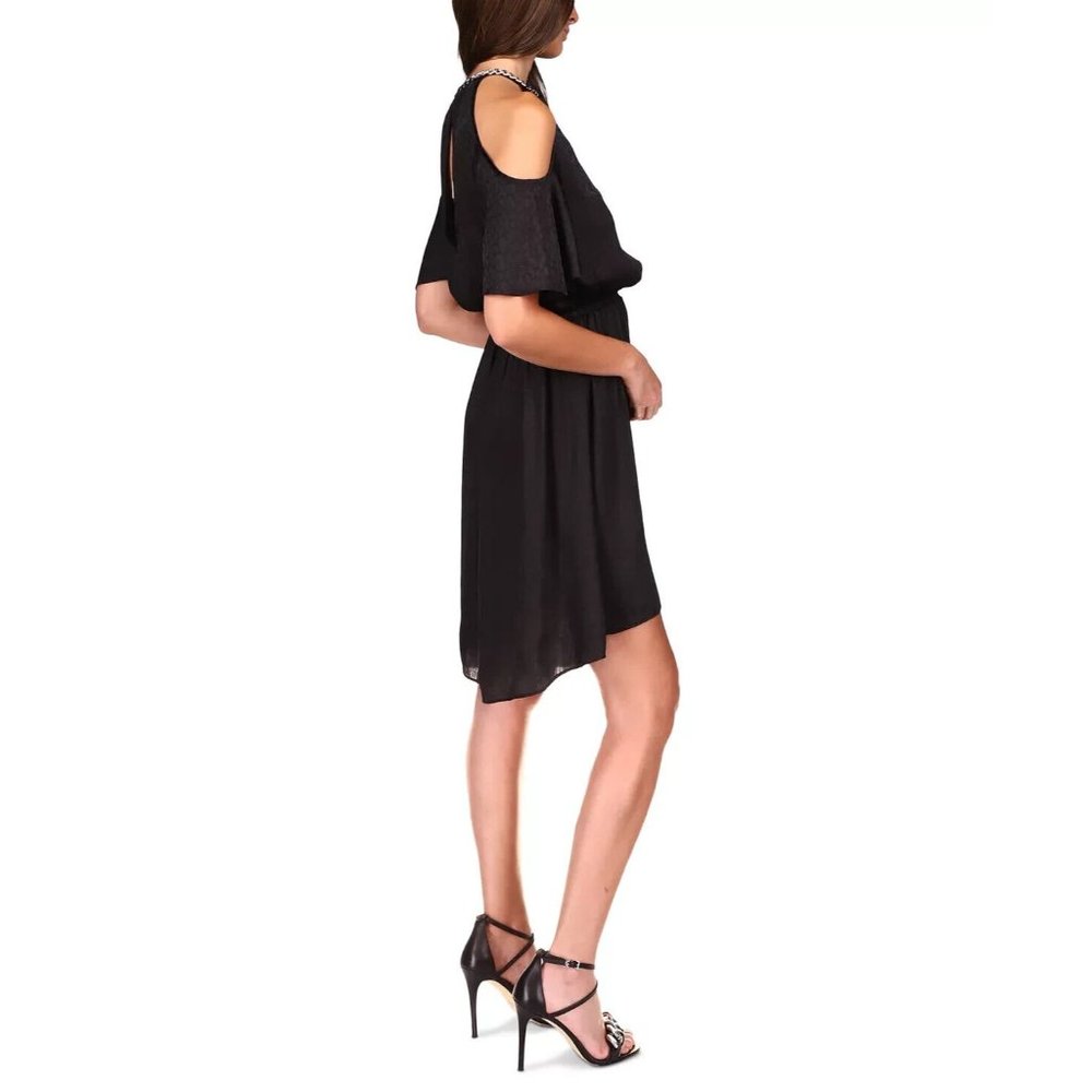 Michael Michael Kors Cold-Shoulder Chain-Neck Dress Black Size L MSRP $140 - Picture 2 of 4
